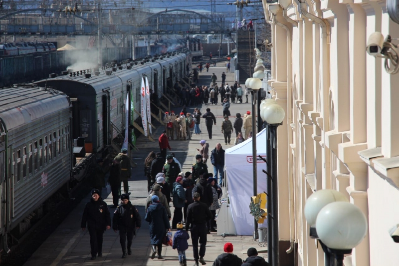 На станцию Карымская в Забайкалье прибыл уникальный агитационный поезд Министерства обороны Российской Федерации «Сила в Правде»